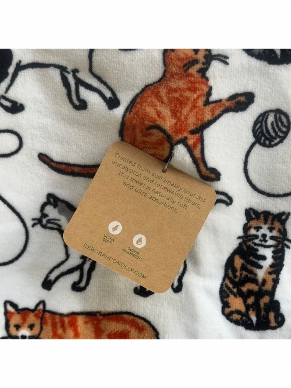 Deborah Connolly 4pc Cat Print Bath & Hand Towel Set White Orange Decor Gift NWT